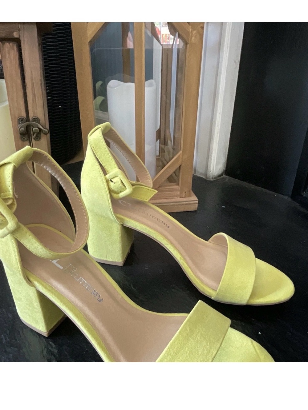 CL by Laundry Lemon Yellow Block Heel Sandals with Ankle Strap